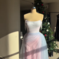 Fairy Pink-blue Ombre A Line Exquisite Beaded Tulle Long Prom Dress Evening Dress SH6748