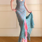 Sexy Mermaid Straps Blue Lace Pink Chiffon Long Prom Dress Wedding Guest Dress SH5504