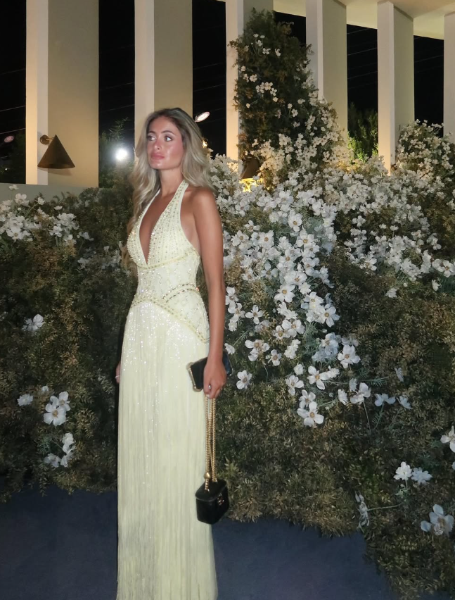 Light Yellow Tassel Exquisite Beaded A Line V Neck Backless Long Prom Dress SH5357
