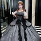 Stunning Black Bow A Line Sequin Lolita Goth Boning Dress Prom Dress SH4912