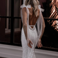 Shiny Mermaid Spaghetti Strap Sequin Lace Tulle Long Wedding Dress SH7106