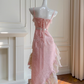 Pink A Line Spaghetti Strap Beaded Lace Homecoming Dress Birthday Dress SH4509