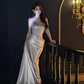 Exquisite Beaded Ivory Mermaid Sweetheart Neck Pleated Satin Prom Dress Party Dress SH3760