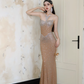 Exquisite Rhinestone Champagne Mermaid Sweetheart Neck Black Tulle Long Evening Dress Gown Dress SH3585