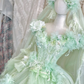 Exquisite Light Green Floral A Line Beaded Tulle Prom Dress Party Dress SH3499
