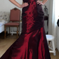 Vintage Burgundy Mermaid Strapless Beaded Satin Prom Dress Evening Dress Date Dress SH5639