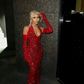 Elegant Mermaid Sequin Red Floor Length Black Girl Prom Dresses SH263