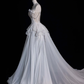Unique A Line Off the Shoulder White Chiffon Long Sweep Prom Dress Graduation Prom Dress SH2565
