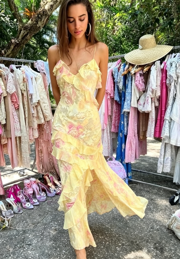 Lovely Yellow Ruffles Long Prom Dress Evening Dress SH963