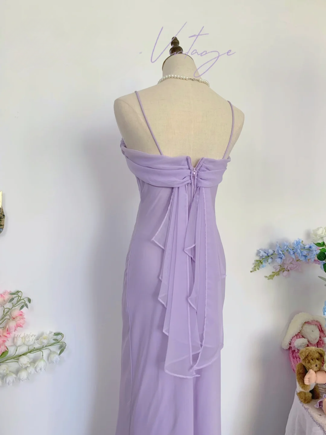 Vintage Purple Simple Mermaid Spaghetti Strap Chiffon Prom Dress Outfits SH4956