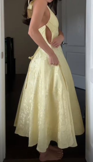 Deep V Neck Yellow Halter A Line Prom Dress SH1551