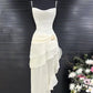 Elegant Sheath Spaghetti Strap Ruffle Ivory Chiffon Prom Dress Evening Dress SH2344