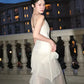 Elegant Sheath Spaghetti Strap Ruffle Ivory Chiffon Prom Dress Evening Dress SH2344