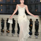 Elegant Sheath Spaghetti Strap Ruffle Ivory Chiffon Prom Dress Evening Dress SH2344