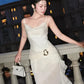 Elegant Sheath Spaghetti Strap Ruffle Ivory Chiffon Prom Dress Evening Dress SH2344