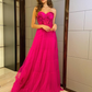 Hot Pink A Line Sweetheart Neck Corset Tulle Long Prom Dress Evening Dress SH6538