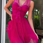 Hot Pink A Line V Neck Chiffon Short Homecoming Dress Birthday Dress SH2512
