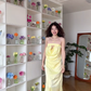 Simple Yellow Bow Mermaid Strapless Satin Open Back Prom Dress Wedding Guest Dress SH4557