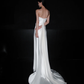 Elegant A Line Strapless White Satin Chiffon Long Wedding Dress SH5961