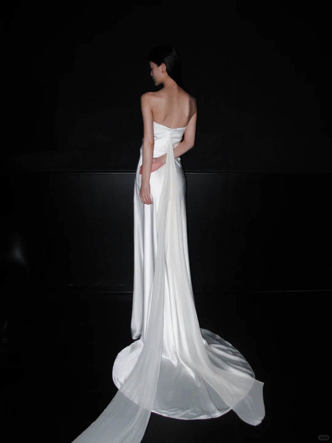 Elegant A Line Strapless White Satin Chiffon Long Wedding Dress SH5961
