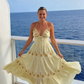 2026 New A Line Spaghetti Strap Embroidered Light Yellow Satin Prom Dress Outfits SH1023