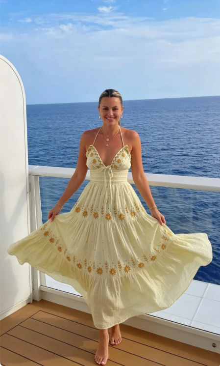 2026 New A Line Spaghetti Strap Embroidered Light Yellow Satin Prom Dress Outfits SH1023