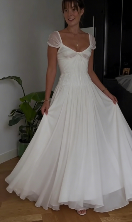 Beautiful White Chiffon A Line Prom Dress Wedding Dress SH1227