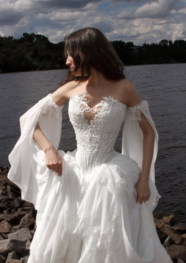 Ethereal Pretty A Line Exquisite White Chiffon Prom Dress Wedding Dress SH6684