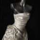 Gentle A Line Strapless Pleated White Satin Long Wedding Dress SH4529