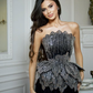 Charming Black A Line Strapless Layered Sequin Tulle Prom Dress Evening Dress SH6435