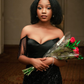 Sexy A Line Off the Shoulder Black Sequin Satin Long Prom Dress Graduation Prom Dress SH2453