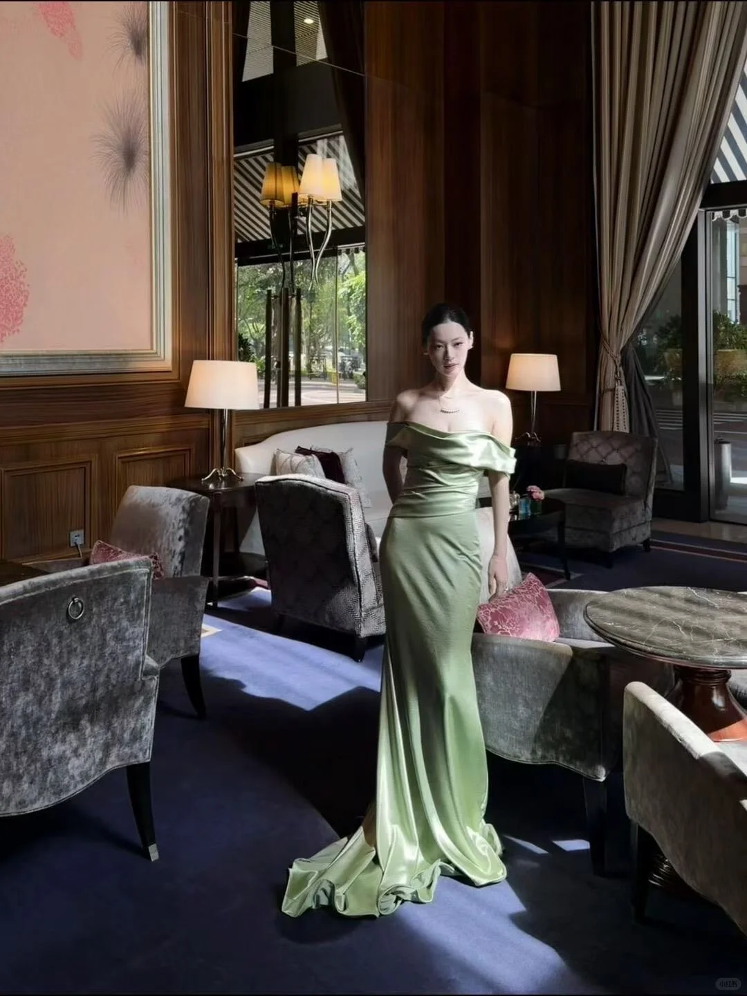 Elegant Mermaid Off the Shoulder Green Satin Long Prom Dress SH5205