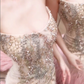 Romantic Pink Mermaid Strapless Exquisite Beaded Tulle Long Prom Dress SH5035