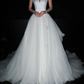 Pretty Romantic Ball Gown Strapless White Satin Tulle Long Train Wedding Dress SH6619