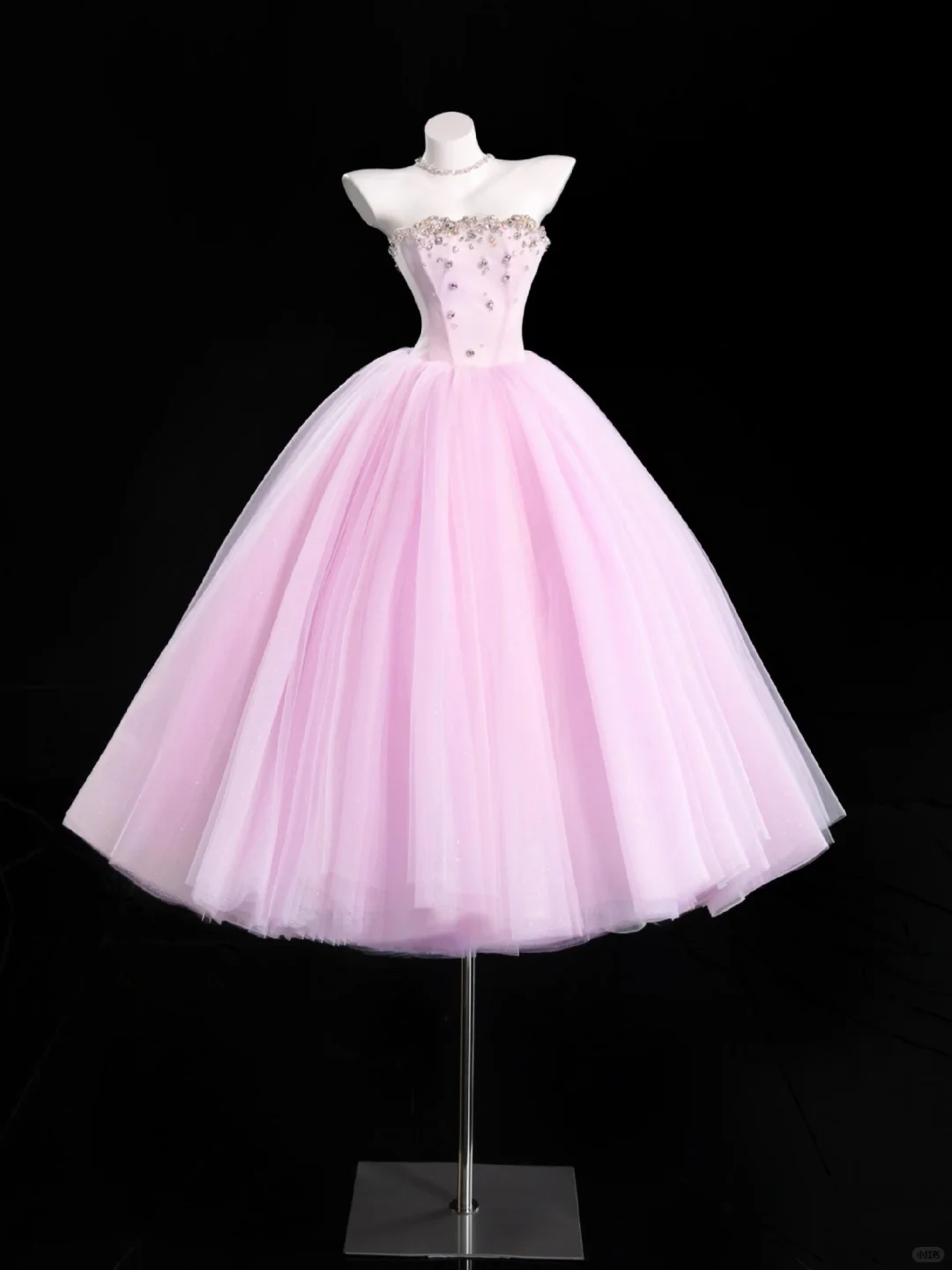 Gentle A Line Strapless Rhinestone Purple Tulle Party Dress Evening Dress SH3216