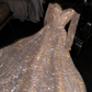 Shiny A Line Long Sleeve Silver Sequin Long Prom Dress Evening Dress SH2979
