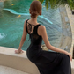 Sexy Black Mermaid V Neck Lace Satin Prom Dress Evening Dress SH8570
