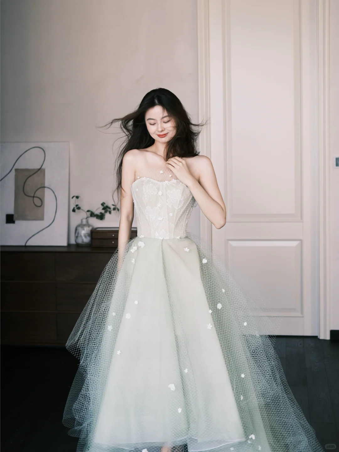 Classy A Line Sweetheart Neck Floral Green Tulle Prom Dress Party Dresses SH4595