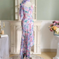 Purple Vintage Mermaid Spaghetti Strap Beaded Print Floral Chiffon Party Dress Prom Dress SH4115