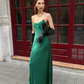 Simple Emerald Green A Line Spaghetti Strap Satin Open Back Prom Dress Wedding Guest Dress SH4452