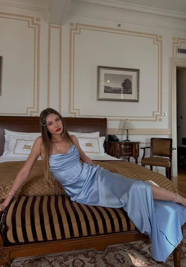 Elegant Baby Blue Sheath Spaghetti Strap Satin Long Evening Dress Prom Dress SH4830