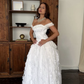 Vintage Stunning A Line Off the Shoulder White Layered Lace Satin Wedding Dress SH5417