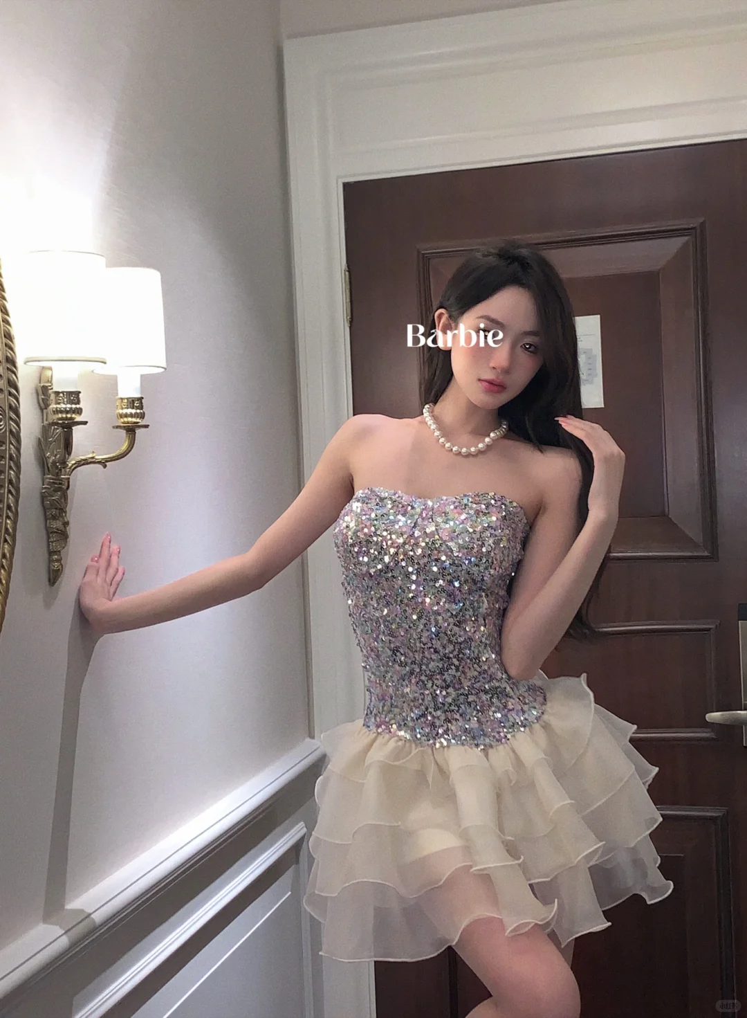 Shiny A Line Strapless Sequin Layered Organza Short Homecoming Dress Outfits SH5825