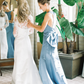 Blue Mermaid Round Neck Satin Back Bow Long Bridesmaid Dress SH6300
