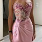 Glamorous Sheath Strapless Beaded Satin Prom Dress Evening Dress SH6268