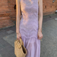 Simple A Line Round Neck Light Apricot Lace Chiffon Party Dress Outfits SH4259