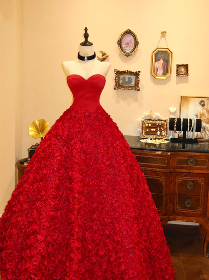 Stunning Ball Gown Sweetheart Neck Floral Satin Tulle Prom Dress Evening Dress SH7361