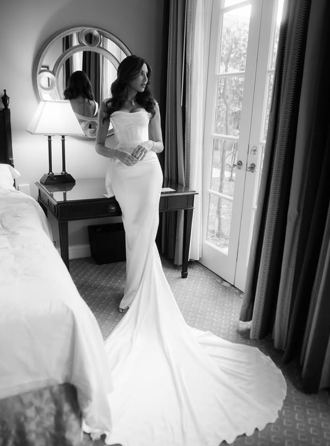 Elegant Pretty Mermaid Straps White Satin Long Sweep Wedding Dress SH4856