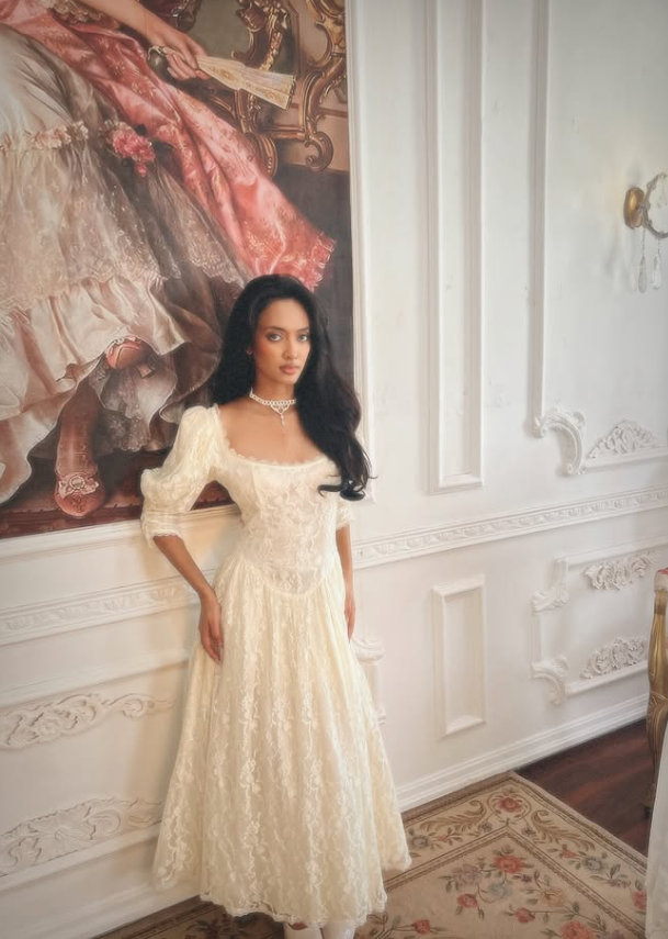 Ivory Vintage Ball Gown Long Sleeve Lace Long Prom Dress SH5487
