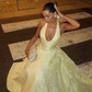 Yellow A Line Halter Satin Open Back Prom Dress Party Dress SH4012